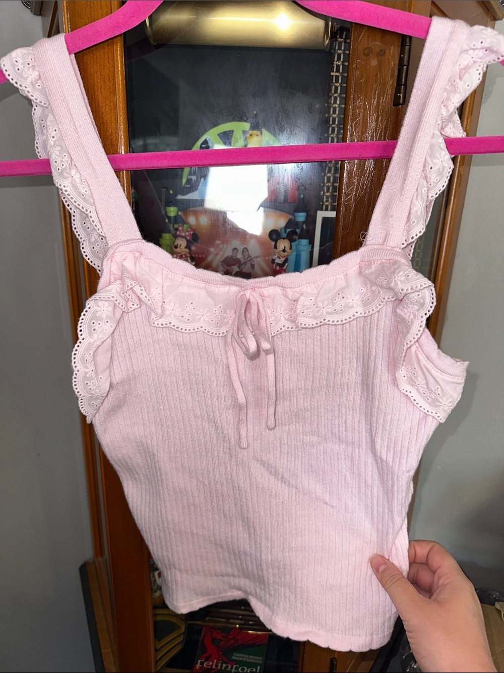 Altar'd State Pink Eyelet Ribbed Tank Top